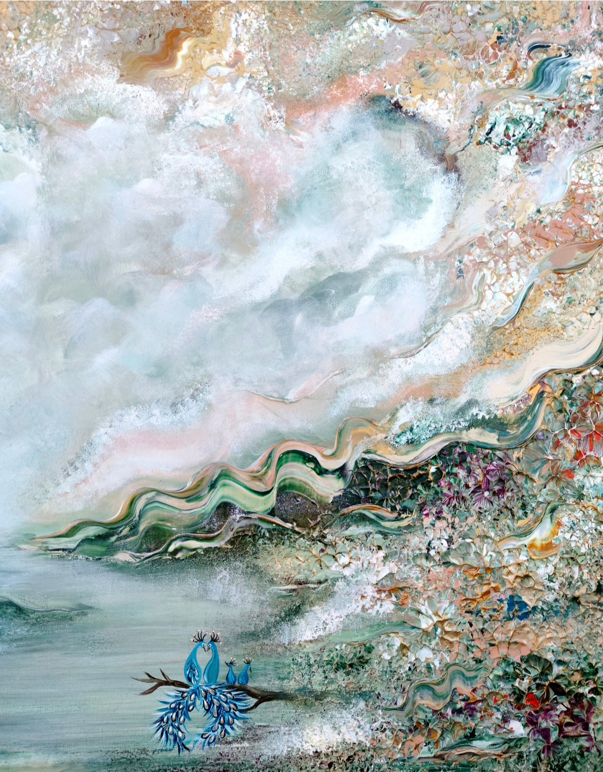 Peacock family dreamland Vertical Print