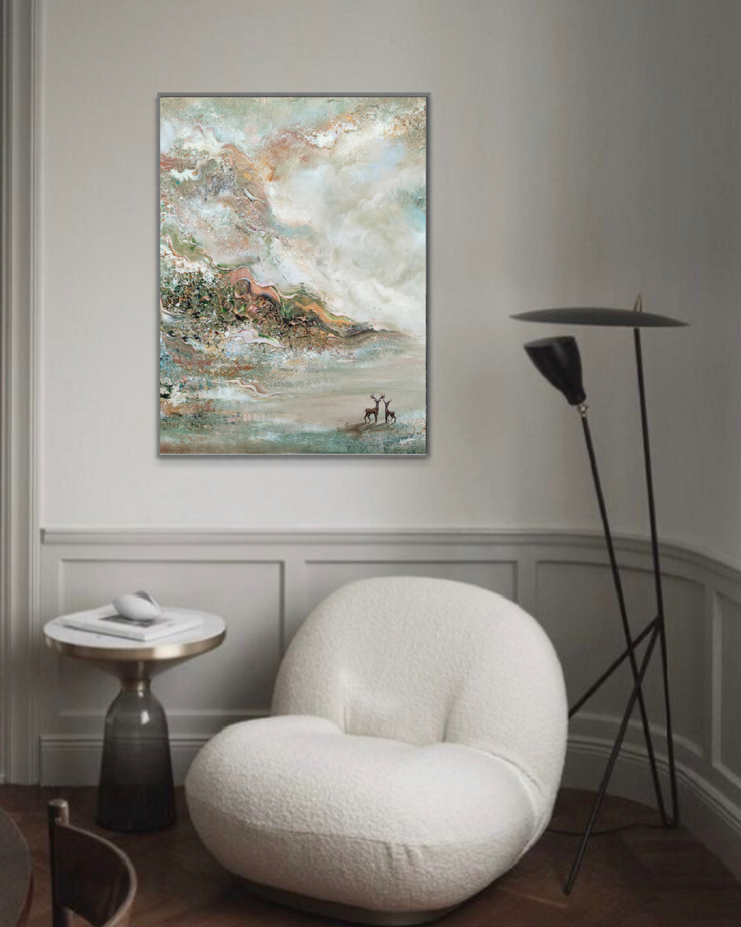 Green deer dreamscape Vertical Print