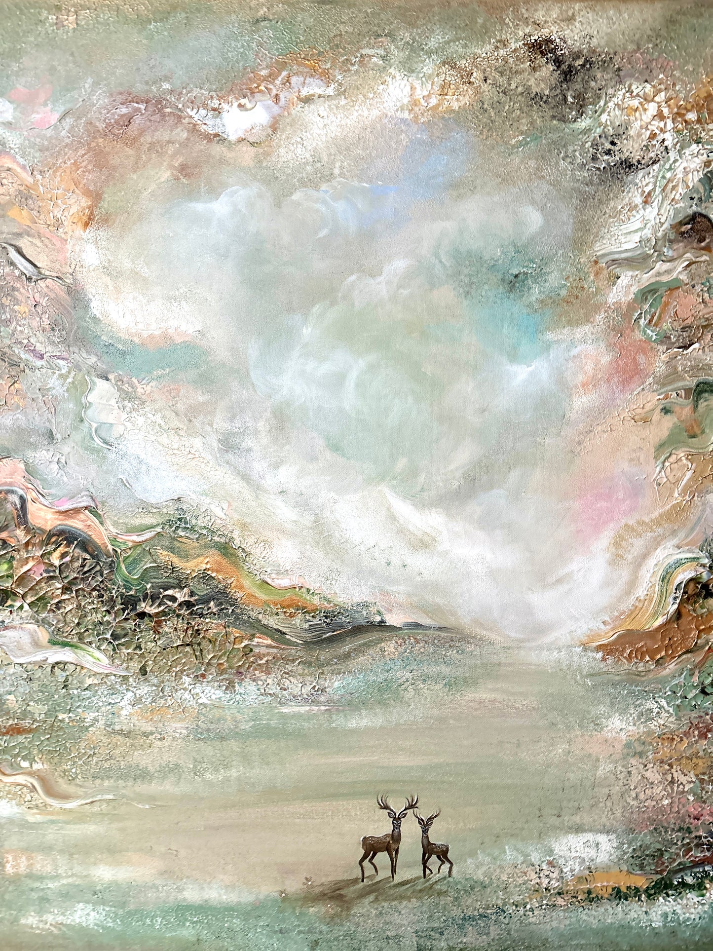 Green deer dreamscape - Original Painting