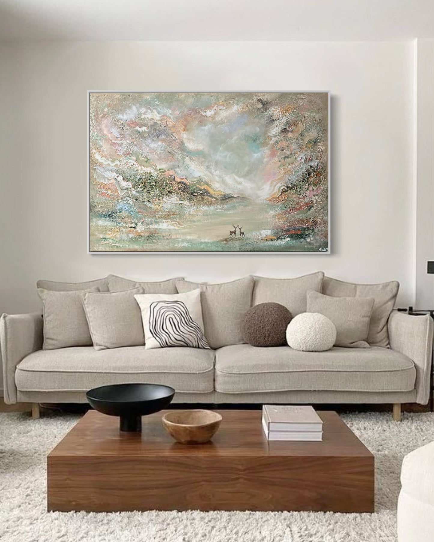 Green deer dreamscape - Original Painting