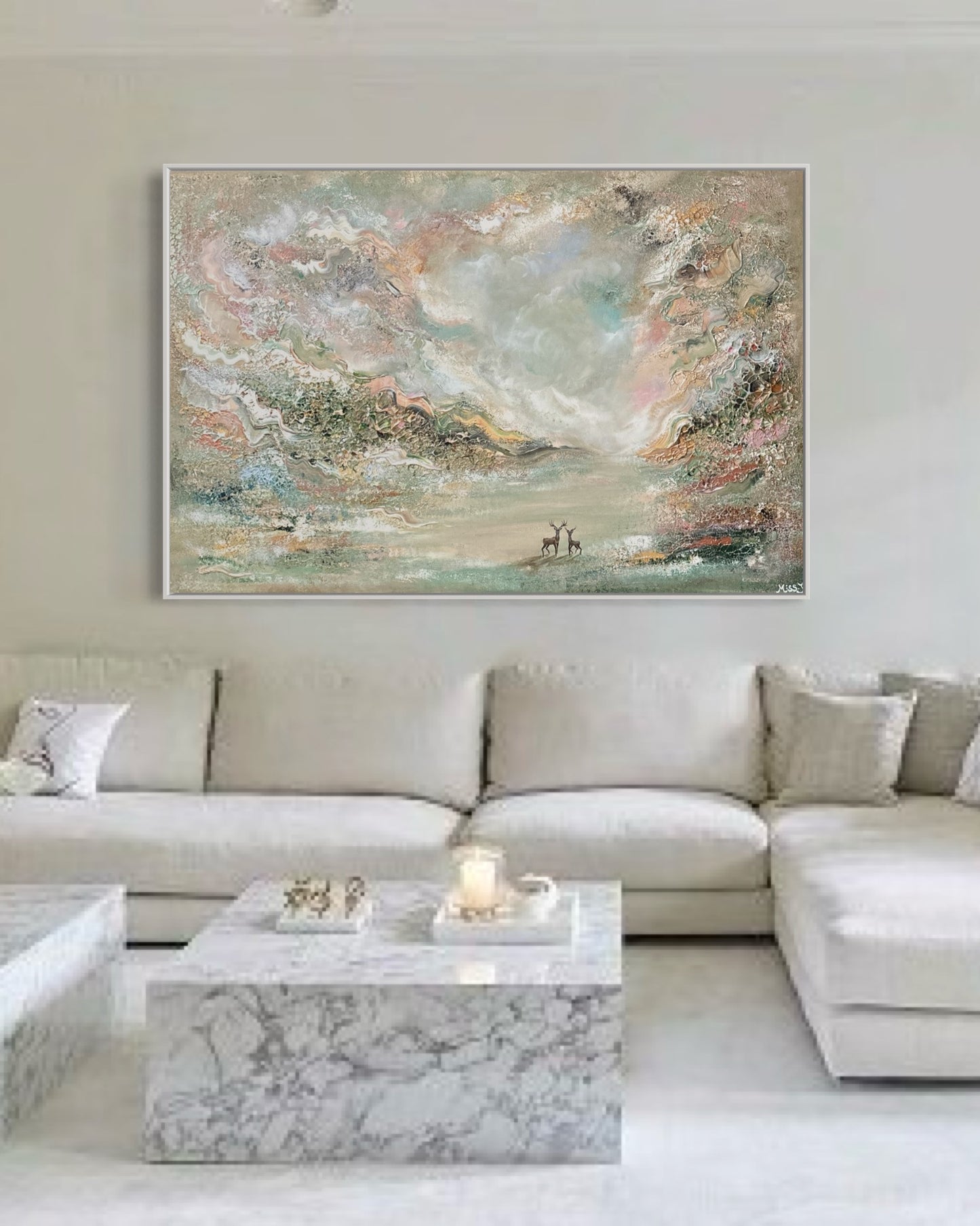 Green deer dreamscape - Original Painting