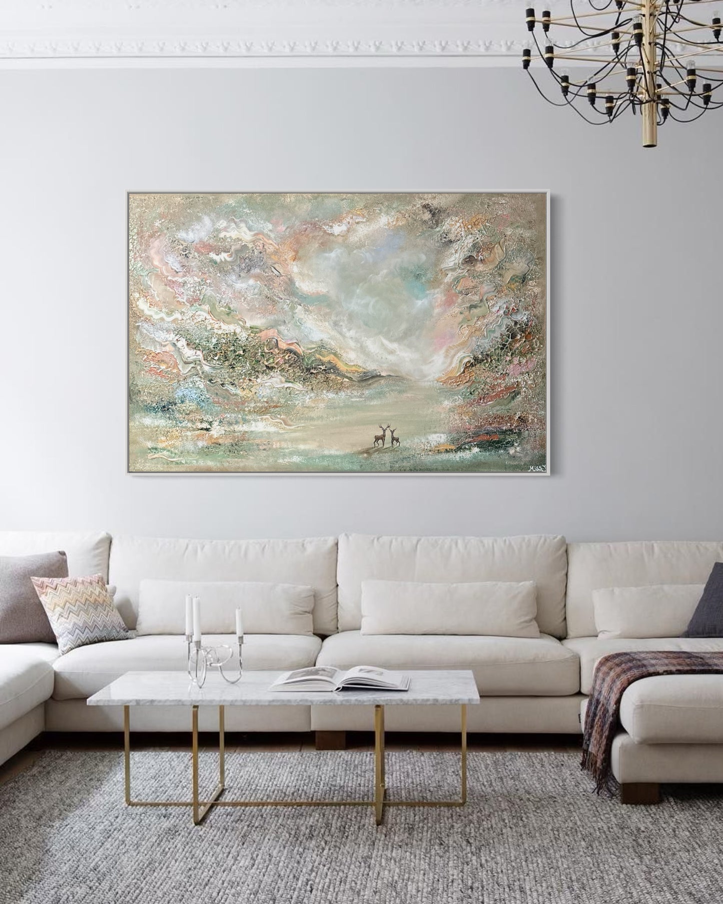 Green deer dreamscape - Original Painting