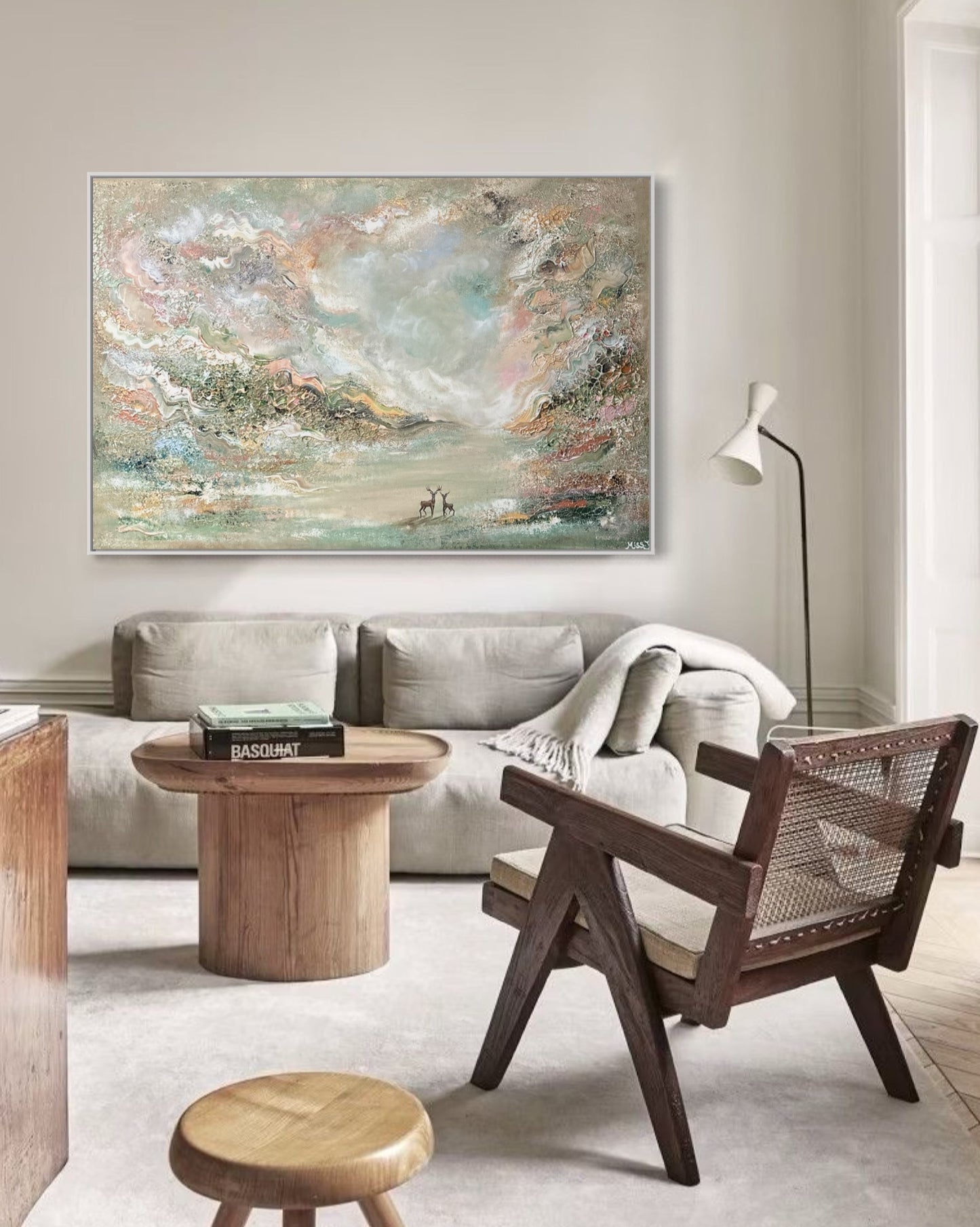 Green deer dreamscape - Original Painting