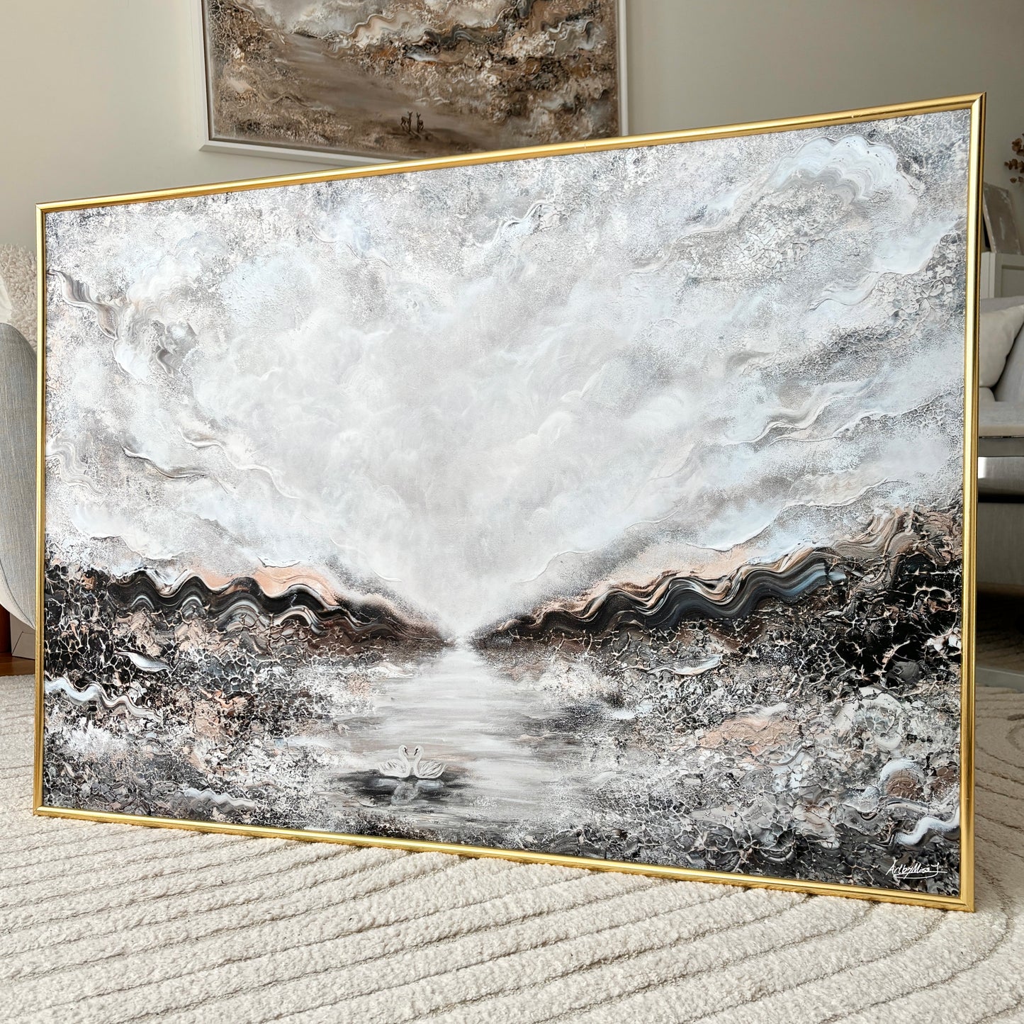 Beige ocean swans Print