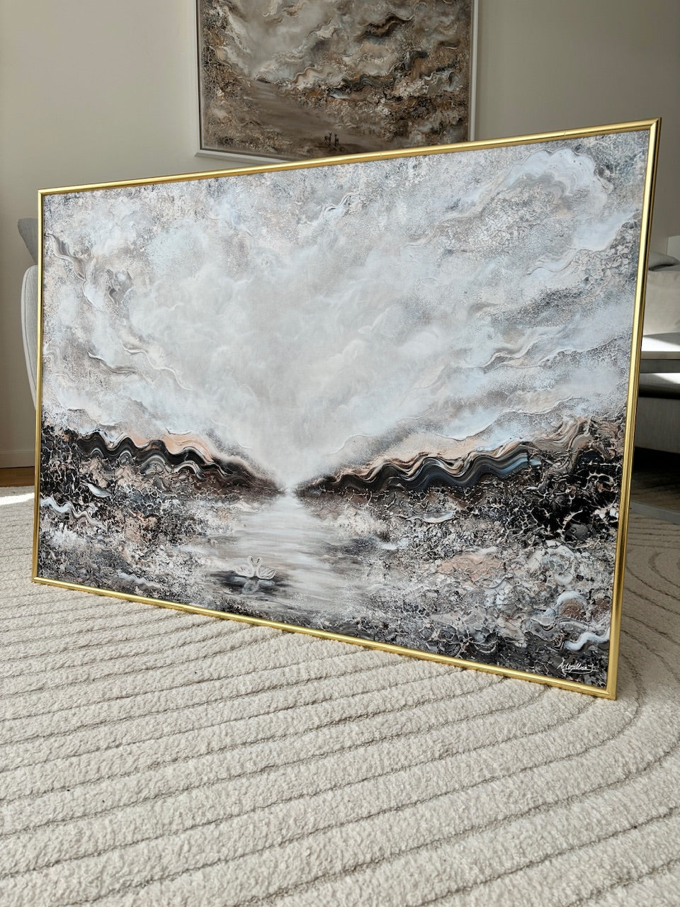 Beige ocean swans Print