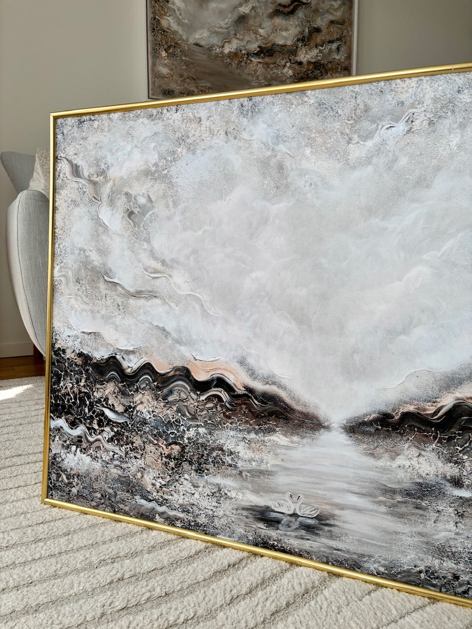 Beige ocean swans Print