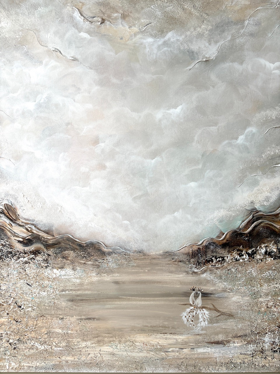 Beige Peacock Serenity - Original Painting