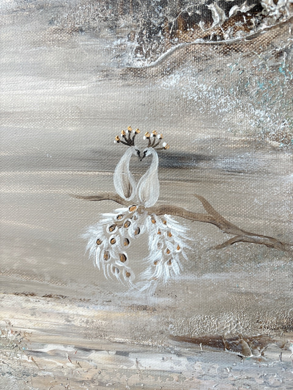 Beige Peacock Serenity - Original Painting