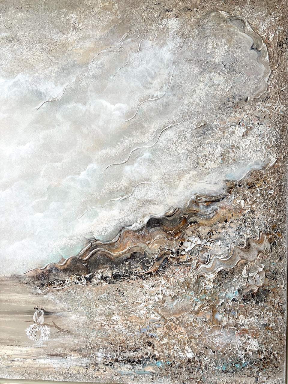 Beige Peacock Serenity - Original Painting