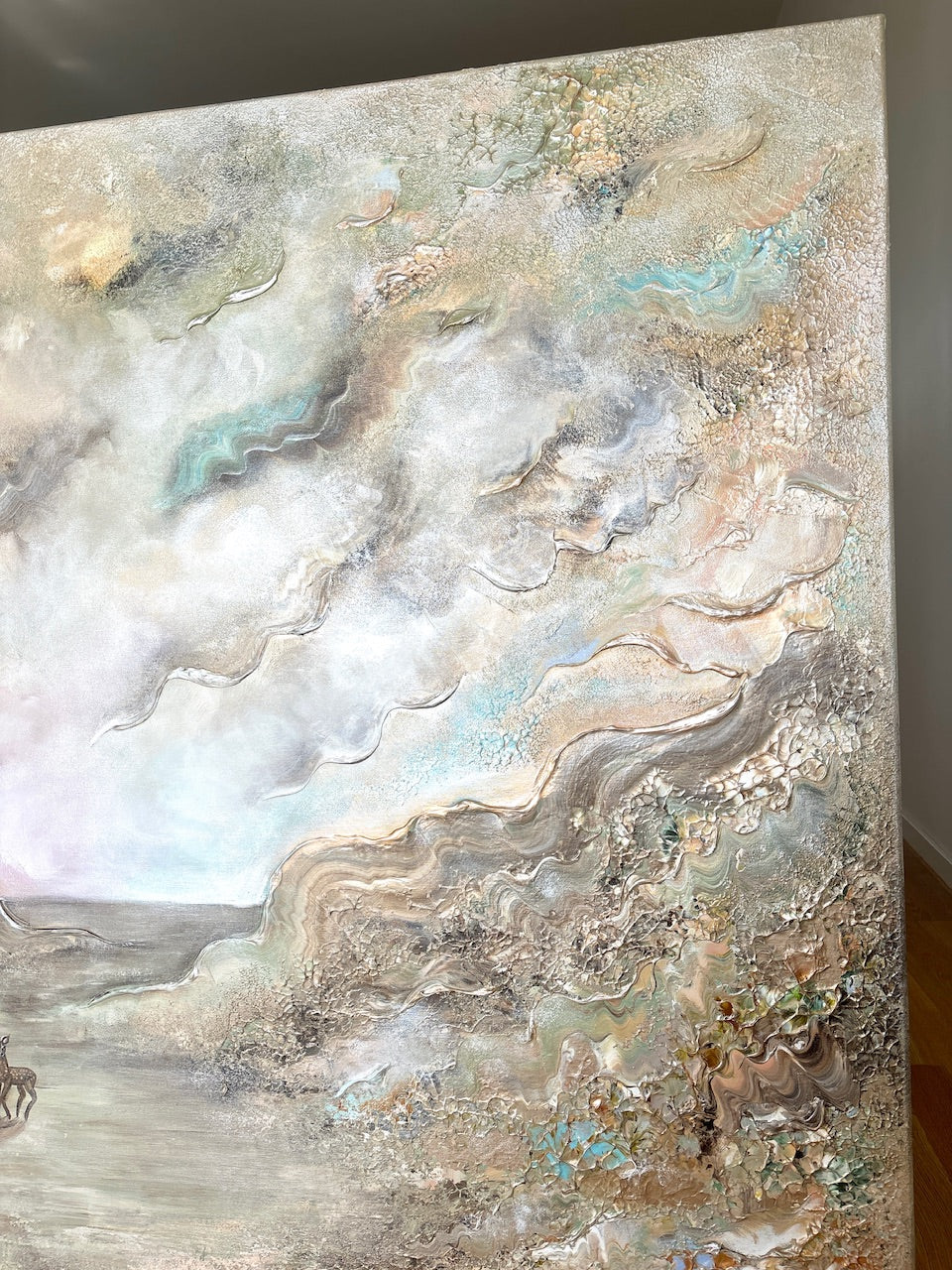 Beige Heavenly Deers - Original Painting