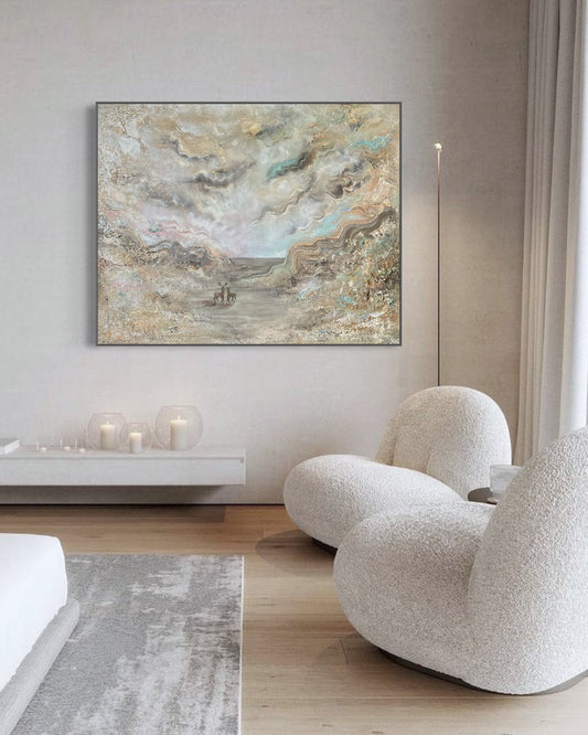 Beige Heavenly Deers - Original Painting