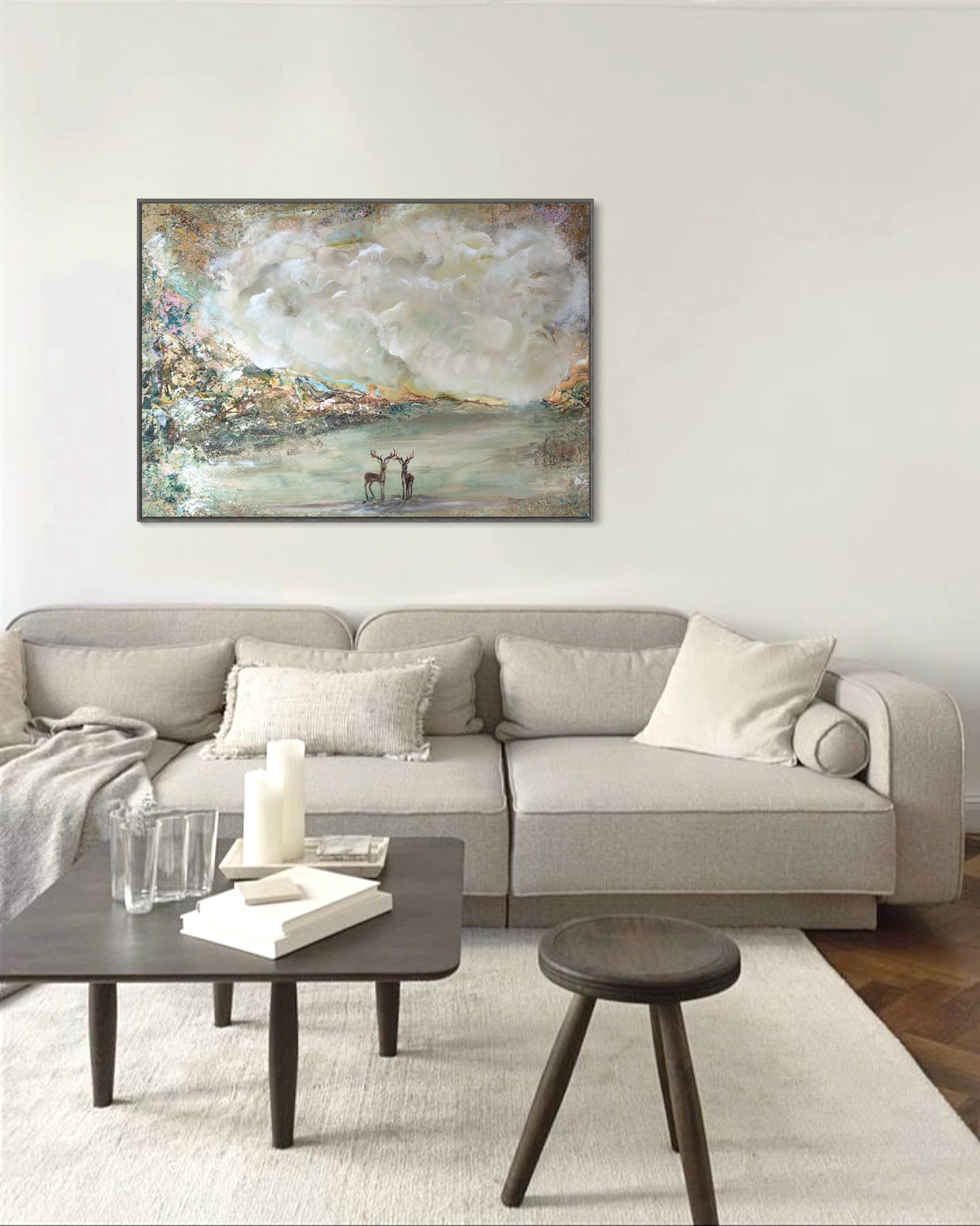 Kronhjortar på ängen Canvas Print