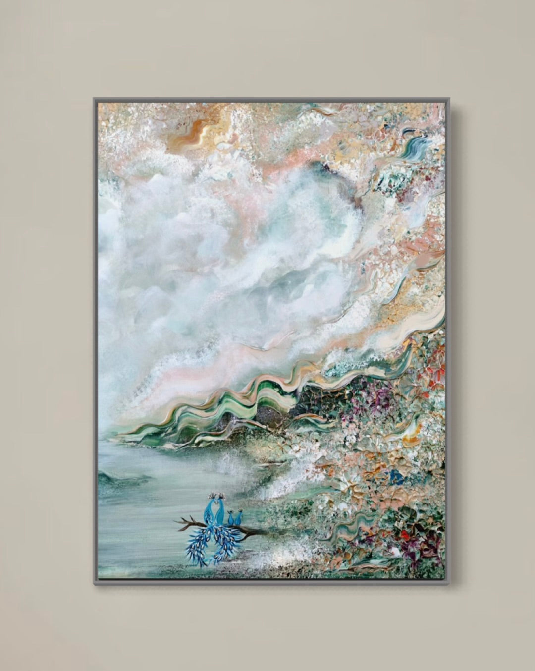 Peacock family dreamland Vertical Print