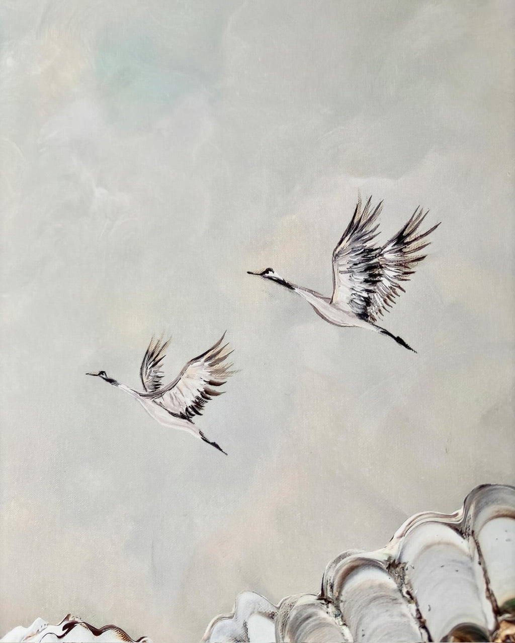 Flying Cranes Canvas Print
