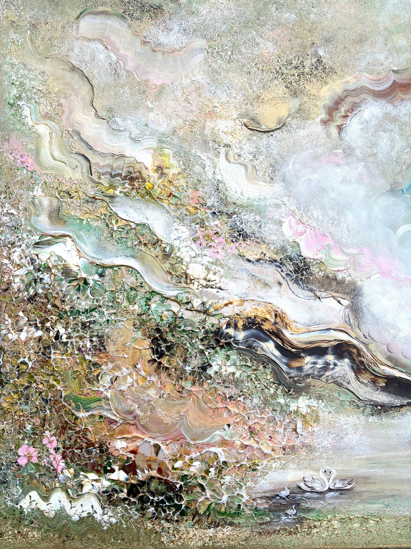 Family of swans dreamland - Original Painting