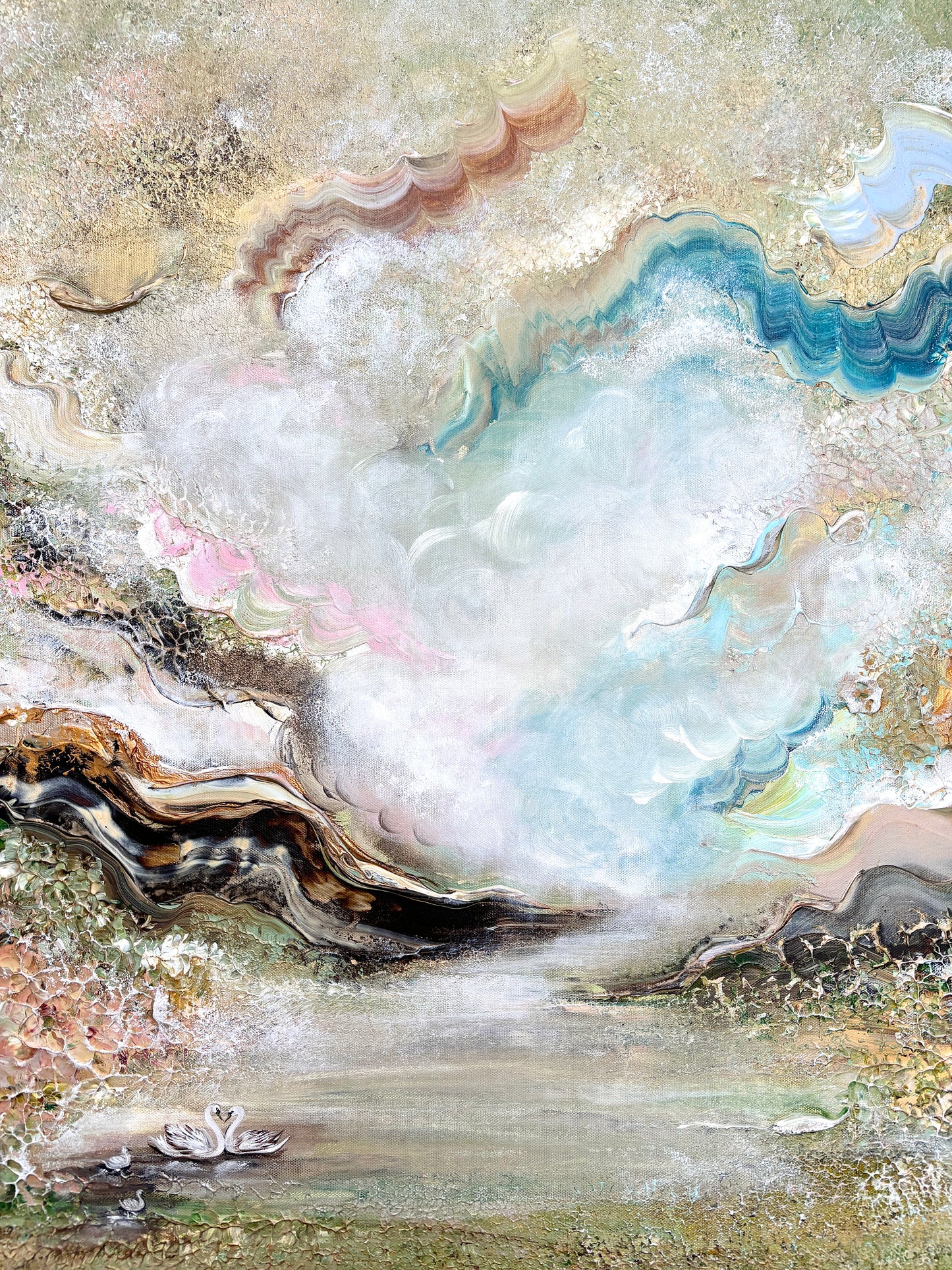 Family of swans dreamland - Original Painting