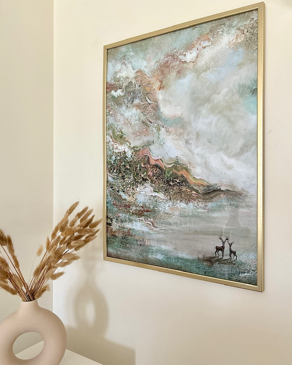 Green deer dreamscape Vertical Print