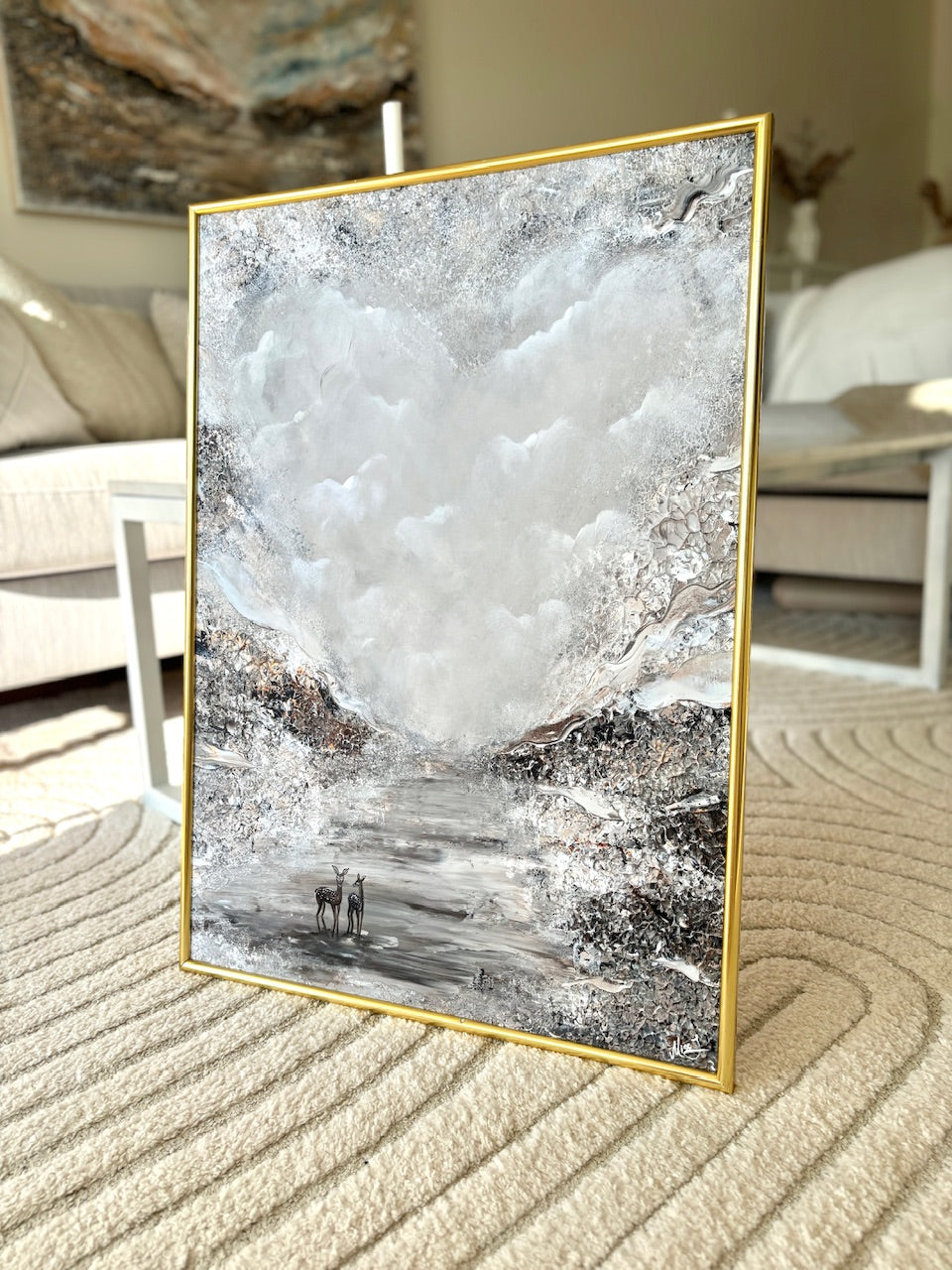 Vertical Beige fields of deers Print