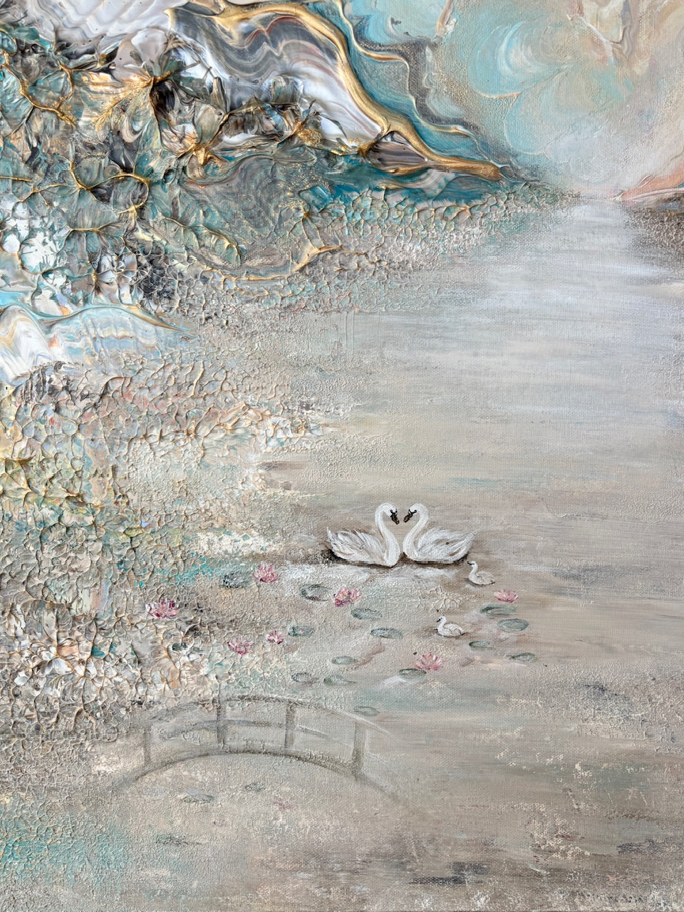 Swans in Monet's Garden - Original Painting