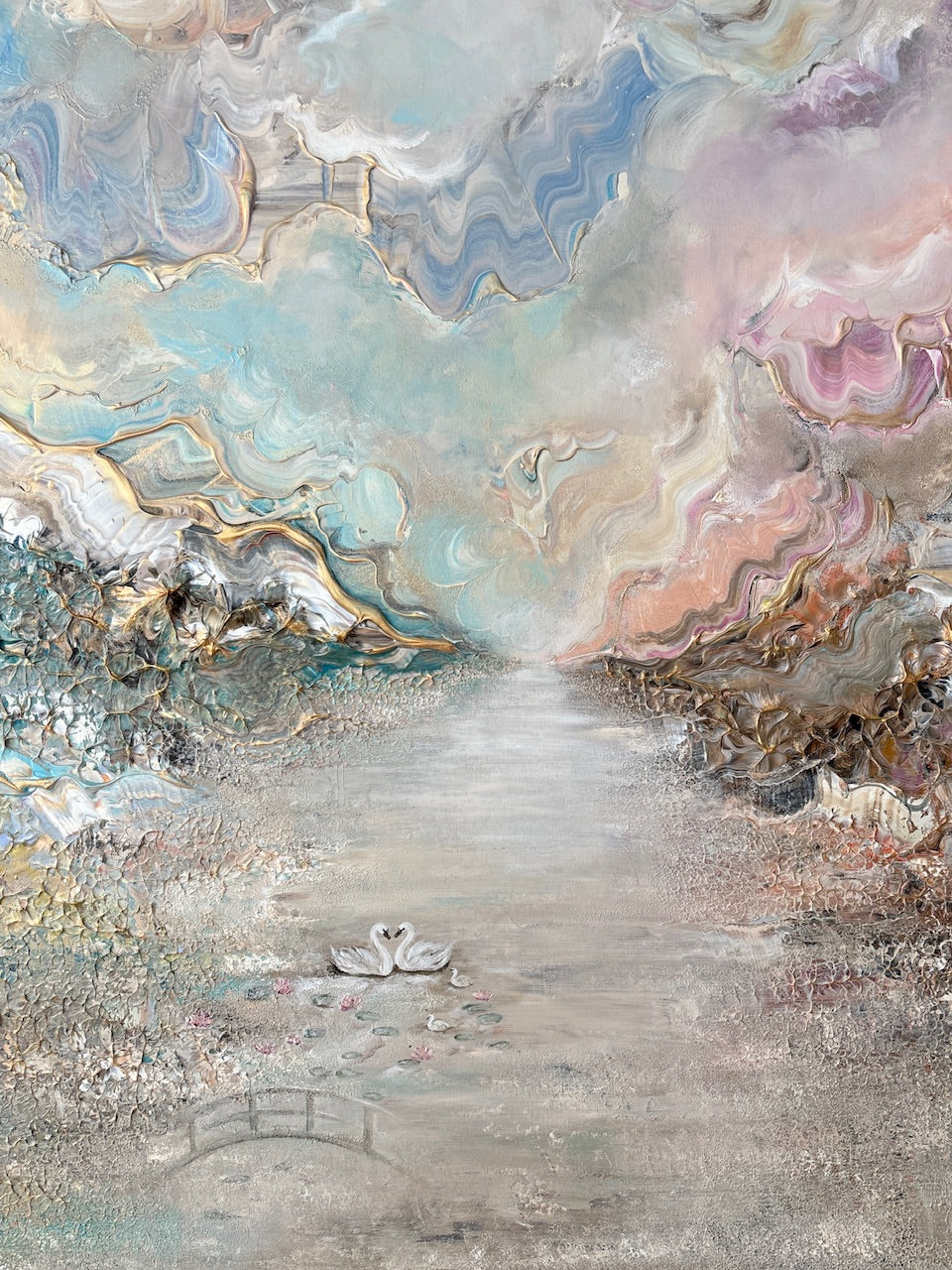 Swans in Monet's Garden - Original Painting