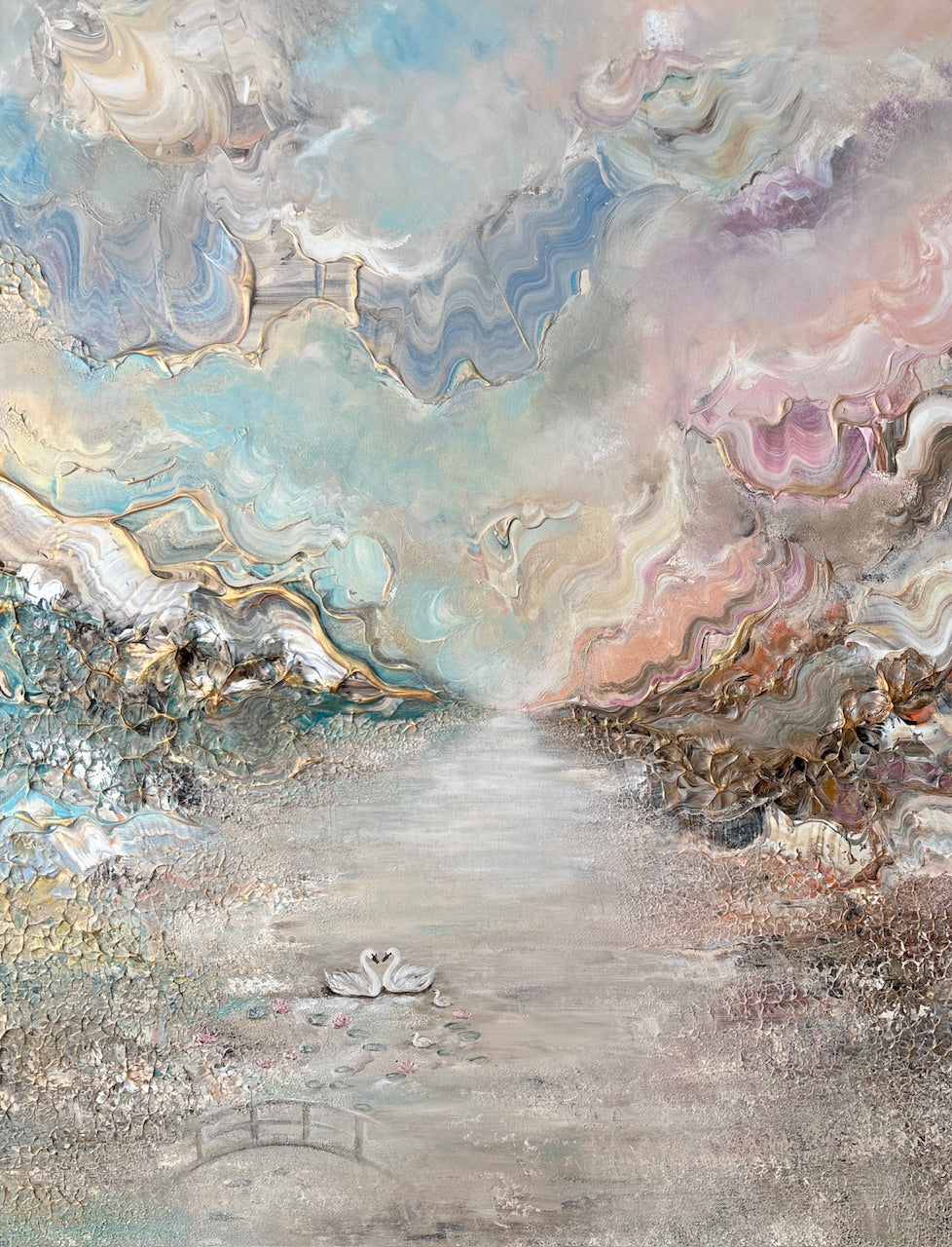 Swans in Monet's Garden - Original Painting