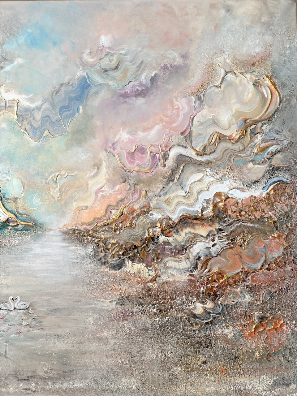 Swans in Monet's Garden - Original Painting