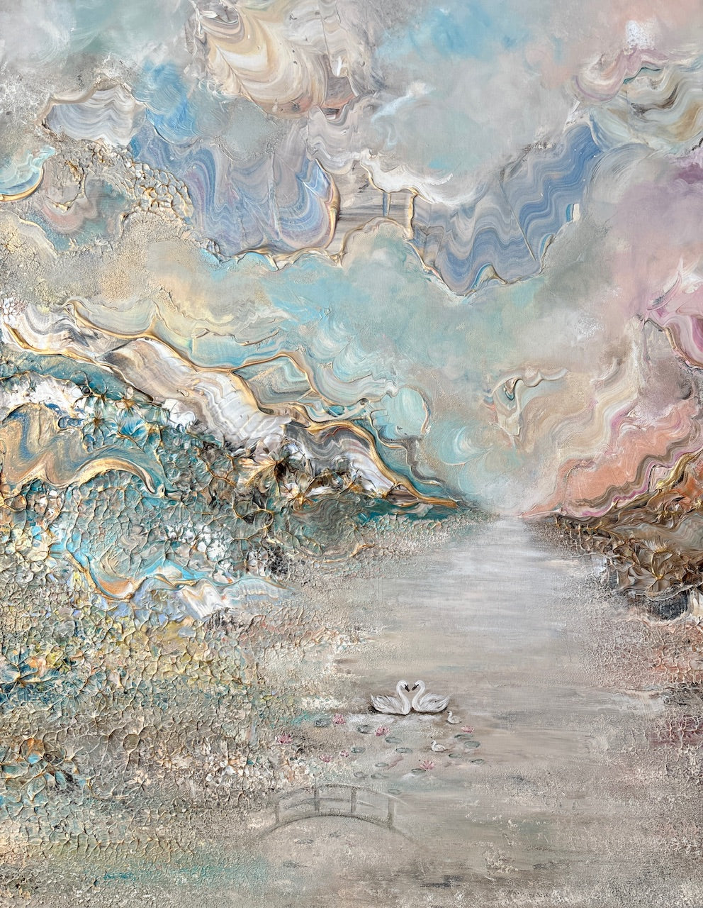 Swans in Monet's Garden - Original Painting