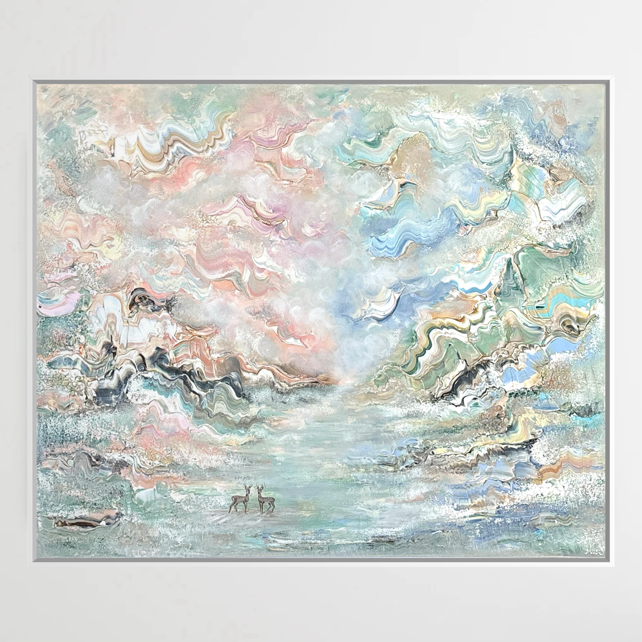 Green deer landscape - Original Painting