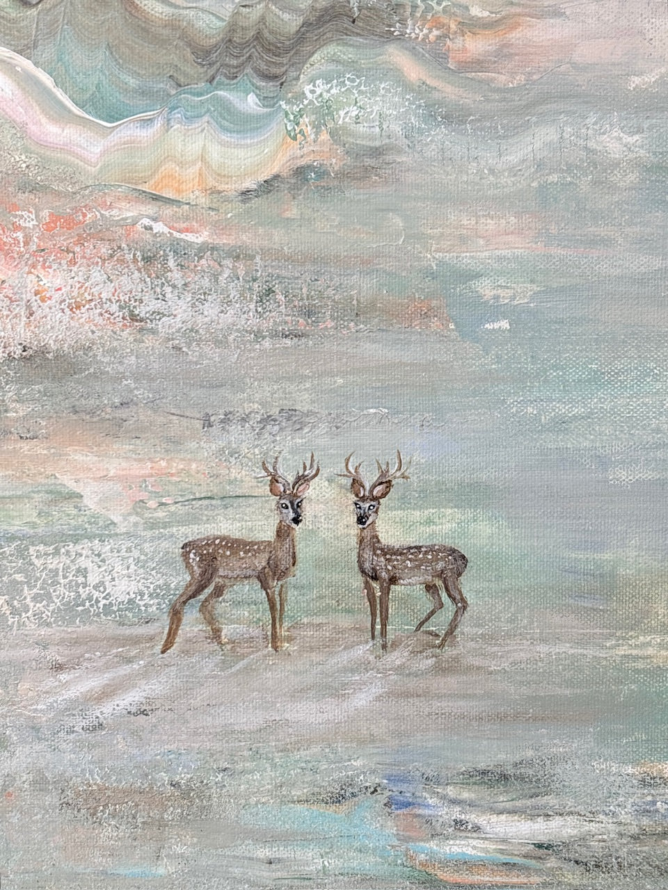 Green deer landscape - Original Painting