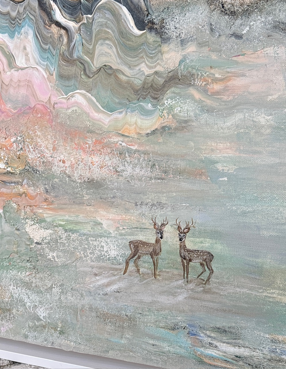 Green deer landscape - Original Painting