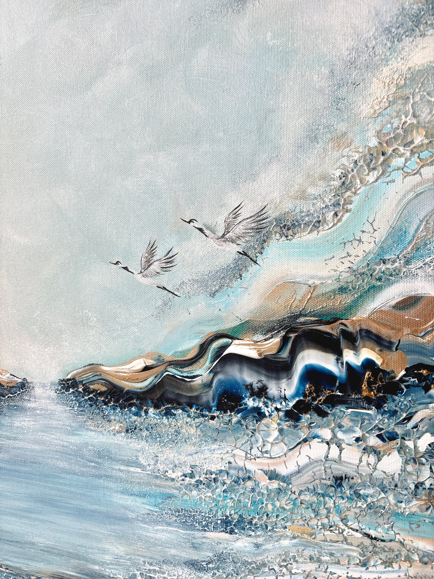 Flying ocean cranes Original Painting